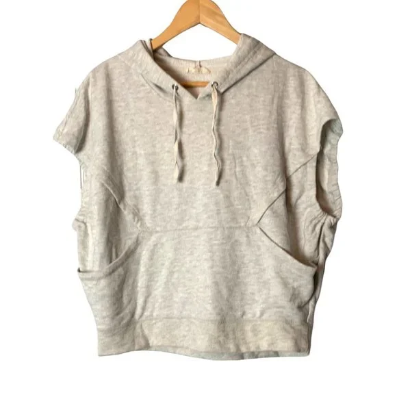 Jane + Delancey Light Gray Oversized Sleeveless 90's Style Hoodie Sweatshirt-Sma - Picture 3 of 13